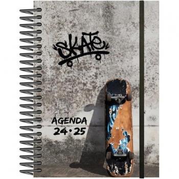 Agenda Escolar 2024-2025 Senfort Catalán Decorada Espiral Tapa PP D/P 120x170 con Goma Skateboard