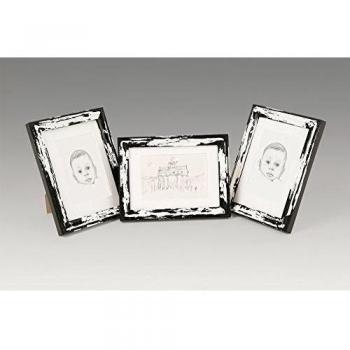 Marcos de Fotos de MADERA SÓLIDA de 18x13cm - Shabby Chic - Paquete de 3 - Paspartú para Foto 15x10 cm incluida - Negro desestresado - Frente de VIDRIO - ¡Anchura del marco 2cm!