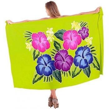La Leela encubrir hibisco de pintura mano de las mujeres de rayón suave sarong verde 78x43inch