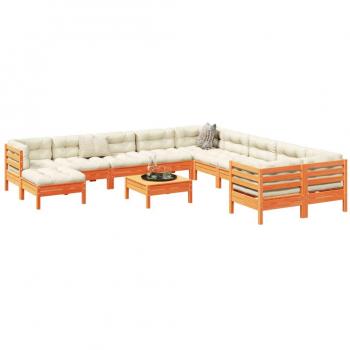 12-Piece Garden Sofa Set with Cushions in Wax Brown Solid Pine