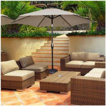 Costway 9Ft Metal Market Solar Tilt Patio Umbrella with Push Button Crank Lift - Tan