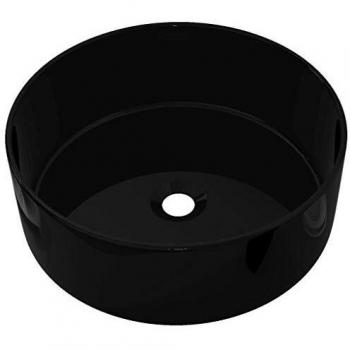 vidaXL Lavabo Redondo Cerámica Negro 40x15 cm Lavamanos Lavatorio Grifo Baño