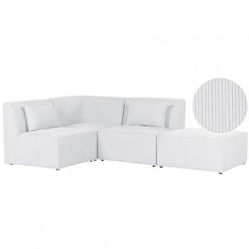 Sofá Modular Esquinero 3 Plazas de Pana Blanco Crema con Reposapiés Lemvig