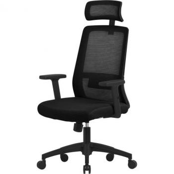 Silla de Oficina Ergonómica Giratoria Negra con Rejilla, Respaldo Ajustable, Apoyo Lumbar y Ruedas 360°