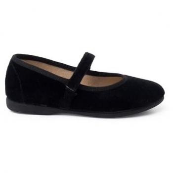 Merceditas de Terciopelo para Niña con Tira Adherente - Color Negro Talla 30