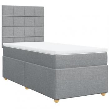 Cama Box Spring con Colchón Tela Gris Claro 90x200 cm