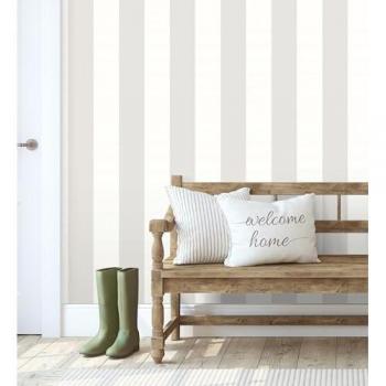 Papel Pintado Vinílico Lavable con Rayas Anchas Grises y Blancas Texturizado - Rollo de 10 m x 0,53 m