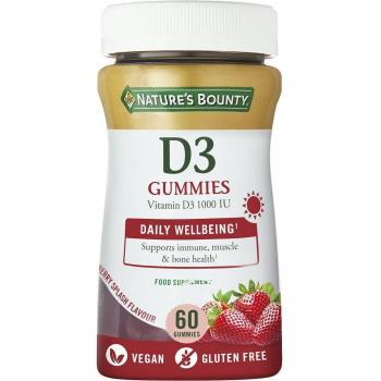 Nature's Bounty Vitamina D3 1000 UI, Sabor Fresa, 60 Gominolas Complemento Alimenticio