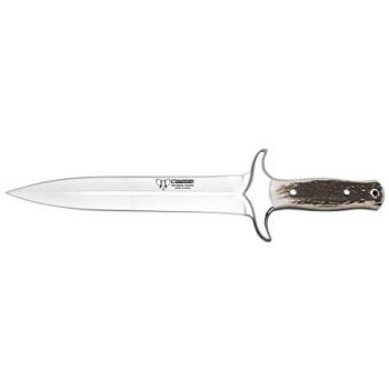 Cuchillo rematador Cudeman con mango de asta de ciervo y hoja recta de 23 cm. 105-C