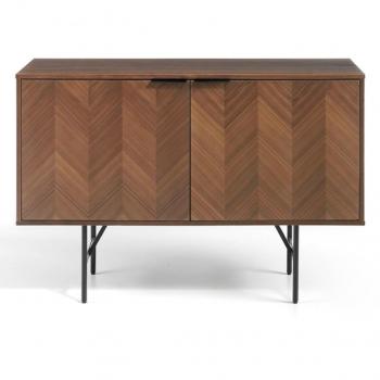 Aparador Moderno Rizz de MDF Chapado Nogal con Patas Metálicas Negras - 120 cm