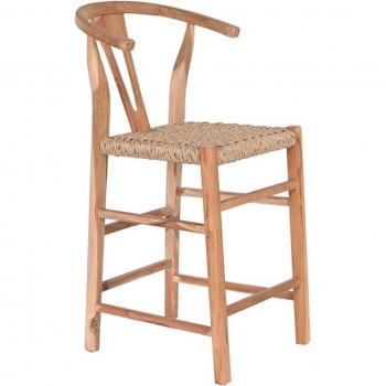 Taburete de Teca con Asiento de Fibra Natural