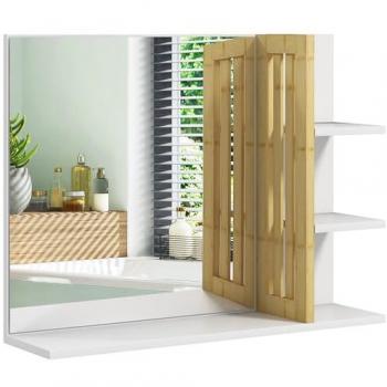 Espejo de Baño Moderno HOMCOM con 4 Estantes de Almacenamiento, Espejo de Pared Rectangular, Dimensiones: 45x15x58,5 cm, Color Blanco