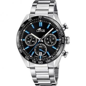 Reloj Lotus Chrono 18916/3 para Hombre con Esfera Negra y Caja de Acero Inoxidable 316L Plateado
