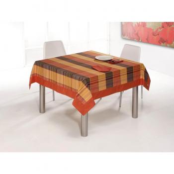 ES-Tela - Mantel Miami Color Tierra - 155x250 cm. - Confección en Aplique - Hilo Tintado - Incluye 12 servilletas - 50% Algodón / 50% Poliéster