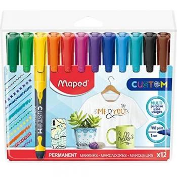 Rotuladores Permanentes Maped Classic Custom - 12 Colores Punta Fina