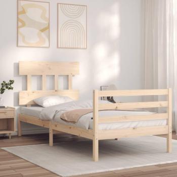 Cama de madera maciza con cabecero 100x200 cm color marrón