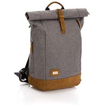 Mochila Cambiador Rolltop Berlin Gris Melange con Reflectores y Cambiador Incluido