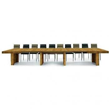 Mesa extensible de madera roble anudado 160x90 cm - 410x90 cm, capacidad para 18 personas