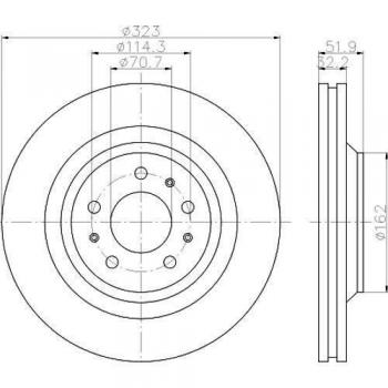 Disco de freno HELLA 8DD 355 120-251, ventilado, recubierto, diámetro 323 mm, distancia entre orificios 114.3 mm