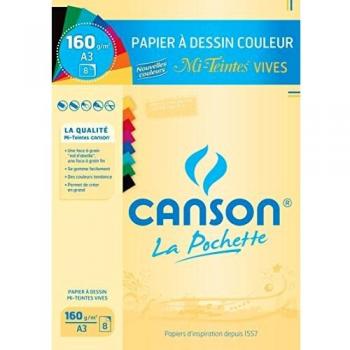 Papel de Dibujo Mi-Teintes 160g A3 - 8 Hojas Asortidas con Colores Vivos