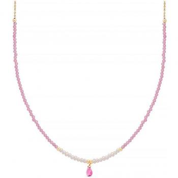 Collar Luxenter Athat de aleación de metal y turmalina rosa con acabado baño oro 18K