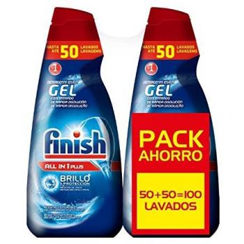 Finish All in 1 Max Power Gel Brillo & Protección Detergente Gel para el Lavavajilla, 2 unidades - 100 lavados