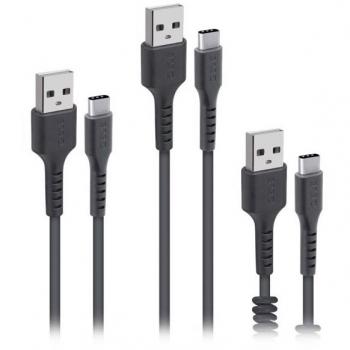 Cable USB 3 en 1 de 2 m con conectores USB A y USB C, color negro