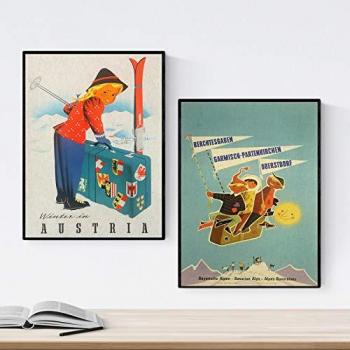 Posters Vintage Publicidad Mundial - Dos Láminas A3 para Niños de Esquí