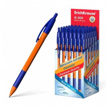 Bolígrafo Automático Erichkrause R-301 Naranja Matic&Grip 0.7mm - Cuerpo Hexagonal Opaco - Grip de Goma - Tinta de Secado Rápido - Color Azul (Unidad