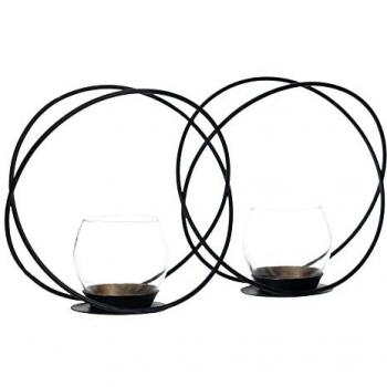 Portavelas de diseño Negro de Metal y Cristal 35,5 x 8,2 x 18,7 cm (2 Unidades)