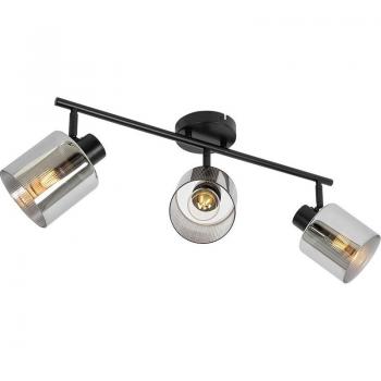 Foco de techo Art Déco negro con cristal ahumado regulable 3 luces