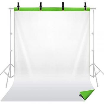 Potaeco Fondo Fotografico Blanco/Verde 2x3M Cromakey Bicolor Doble Cara 2-en-1 Telón de Fondo Pantalla Verde en Poliéster Lavable con 4 Pinzas para Productos Personas Fotografías de Naturaleza Muerta