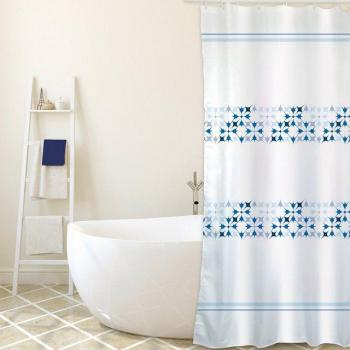 Cortina de Baño Premium Malta 180x200 cm, Poliester Antimoho, Diseño Moderno, Azul y Blanco