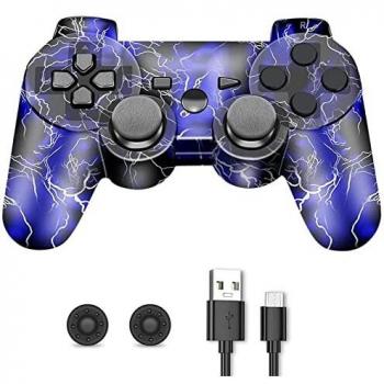 Mando PS-3, Mando Inalámbrico para , Mando PS-3 Inalámbrico Bluetooth Joystick Doble Vibración con Cable y Agarres para el Pulgar