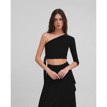 Top asimétrico liso para mujer en color negro