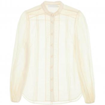 Zimmermann Women's Lace Trim Detail Shirt in Beige | Size 3 | 1348TSS241CRM