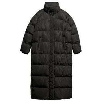 Abrigo Acolchado Largo Maxi Longline Negro para Mujer Superdry S, Casual, Poliéster Reciclado, Sostenible