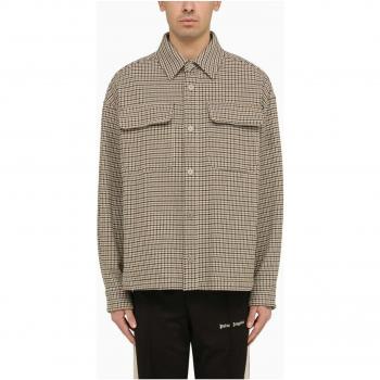 Palm Angels Men's Checked Cotton Shirt Jacket with Logo - Size Large - PMES024S24FAB002