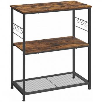 Isla de Cocina con Estante de Almacenamiento y Soporte para Microondas, 3 Estantes Abiertos, 6 Ganchos, 80 x 40 x 90 cm, Estilo Industrial Rustico