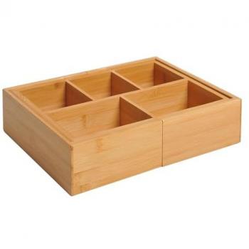 Organizador de Escritorio Extensible de Bambú Natural con 5-7 Cajones para Maquillaje y Oficina 24,6-41x17,6x7 cm
