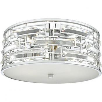 Lámpara de techo Seville de cromo pulido y cristal con 3 luces, cilíndrica a ras, incluye difusor, utiliza 3 bombillas E27