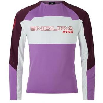 Maillot Endura MT500 Burner Lite manga larga lila blanco - L, maillot de montaña, ligero, manga larga, color lila y blanco, talla L