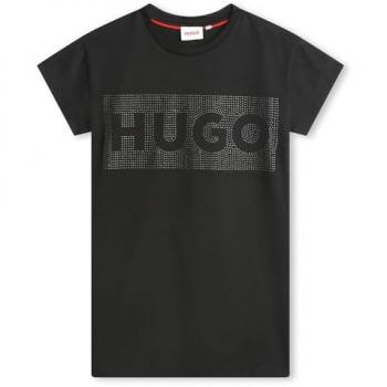 Hugo - Vestido corto de niña G00084 de algodón con tachas, talla 10 años