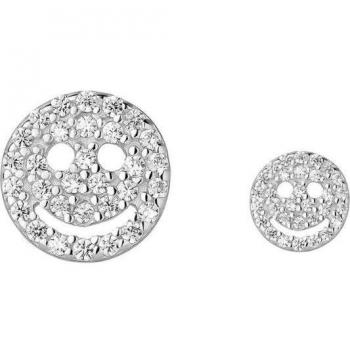 Ear Candy - Pendientes asimétricos Double Smiley de plata bañados en rodio