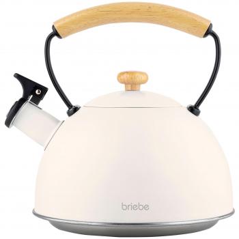 Tetera Silbato Briebe Nordic 2,3L Inducción Acero Inoxidable Mango de Madera Blanco Vintage