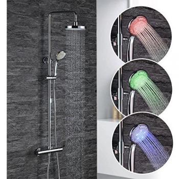 Homelody columna de ducha termostática Hitech iluminación Par LED luces tricolores redondo Design original alimentación hidráulica sin pilas