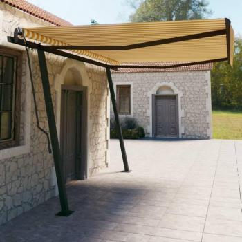 Toldo manual retráctil Día y Noche con postes amarillo y blanco 4,5x3 m