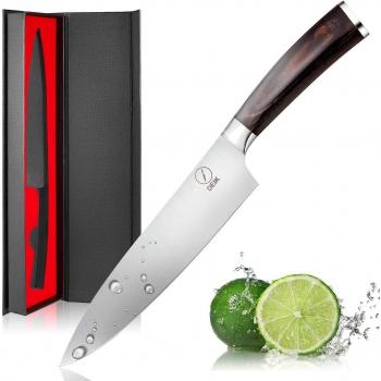 DEIK Cuchillo Chef, Cuchillo de Cocina de 20cm de Acero Inoxidable Importado 1.4116, Balanza de Grado Profesional y Súper Afilado con Mango Ergonómico de Madera con Clase