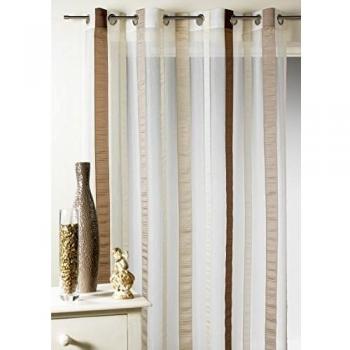 Visillo de organza gris con rayas verticales 150 x 260 cm - Contemporáneo - Ojetes - Interior