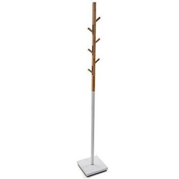 Versa 18790704 Perchero de pie Blanco Berlin, 176x25x25cm,Metal/madera,6 ganchos